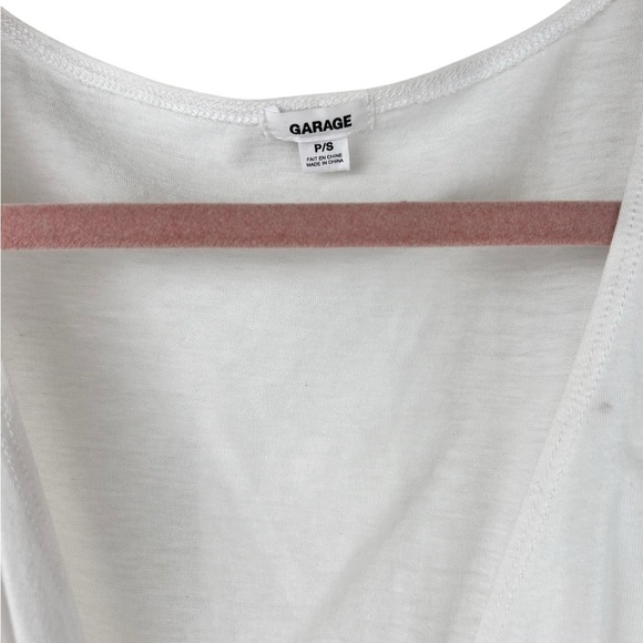 Garage white sheer cropped top, S, ruffle sleeves, tie up front, deep v, coverup - Picture 3 of 5